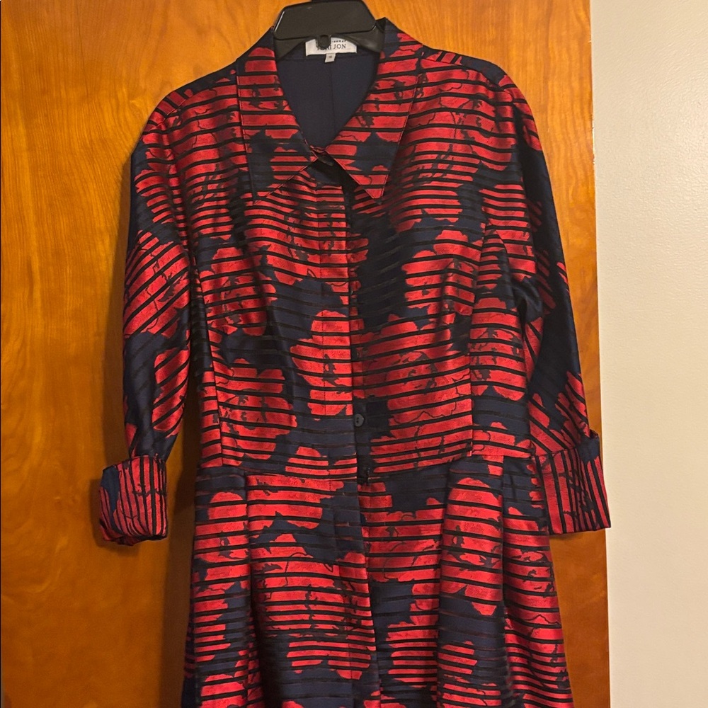 Rickie Freeman for Teri Jon Striped Floral Midi Dress, burnout design.